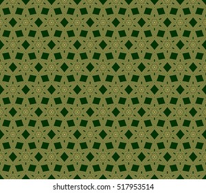 line and shape. seamless flower pattern. vector illustration. gold on green. for design invitation, textile, wallpaper.