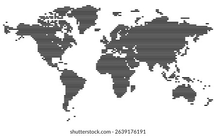 Line shape world map for futuristic infographics and presentations. A versatile visual for global concepts. Realistic horizontal line shape world map feathering abstract country boundary in line shape