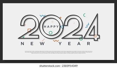line shaped 2024 new year number 2d with smooth number shading.