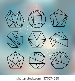 Line shapes crystal geometry. Diamonds design. Alchemy, religion, philosophy, spirituality, hipster symbols and elements. Polygon style with geometric shapes in retro style. 