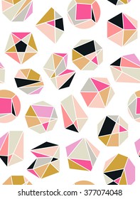 Line shapes crystal geometry. Diamonds design. Alchemy, religion, philosophy, spirituality, hipster symbols and elements. Polygon style seamless pattern. Vector background.