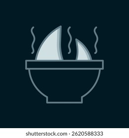 Line Shark fin soup icon isolated on black background. Flat filled outline style with shadow. Vector
