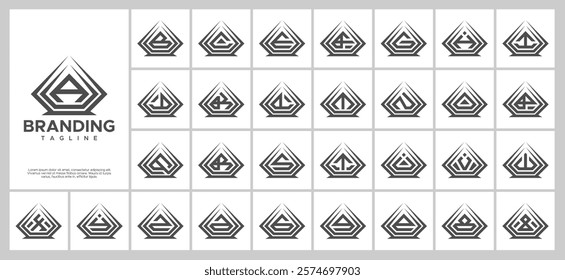 Line sharp diamond letter A-Z initial logo set