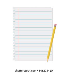 Line a sheet of paper with margins vector illustration in flat style. Clean sheet of paper for notes, reminders, to-do lists and plans. Office and business supplies. 