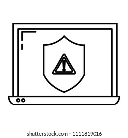 line shield caution sign inside laptop technology