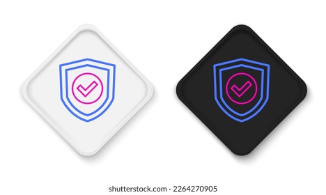 Line Shield with check mark icon isolated on white background. Protection symbol. Security check Icon. Tick mark approved icon. Colorful outline concept. Vector