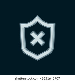 Escudo de linha com ícone de marca cruzada isolado no fundo preto. Escudo e rejeitado. Notificação de recusa. Estilo de contorno preenchido plano com sombra. Vetor