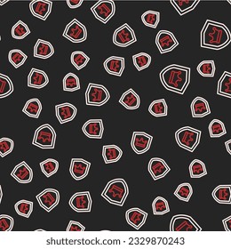 Line Shield with crown icon isolated seamless pattern on black background.  Vector