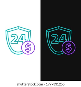 Line Shield with dollar symbol icon isolated on white and black background. Security shield protection. Money security concept. Colorful outline concept. Vector