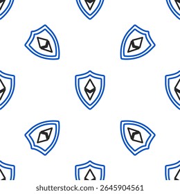 Line Shield Ethereum ETH icon isolated seamless pattern on white background. Cryptocurrency mining, blockchain technology, security, protect, digital money. Colorful outline concept. Vector