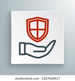 Icono de Escudo de línea en la mano aislado en fondo blanco. Concepto de seguro. Signo de guardia. Seguridad, seguridad, protección, concepto de privacidad. Concepto de esquema colorido. Vector