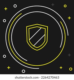 Icono de Escudo de línea aislado en fondo negro. Signo de guardia. Seguridad, seguridad, protección, concepto de privacidad. Concepto de esquema colorido. Vector