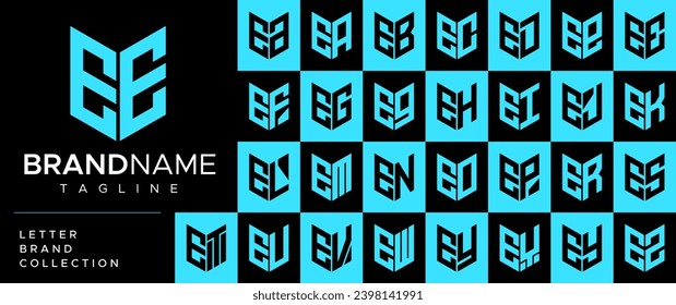 Line shield letter E EE logo design set. 