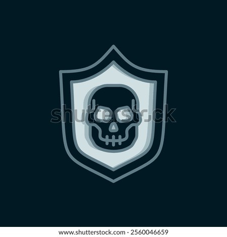 Line Shield with pirate skull icon isolated on black background. Flat filled outline style with shadow. Vector