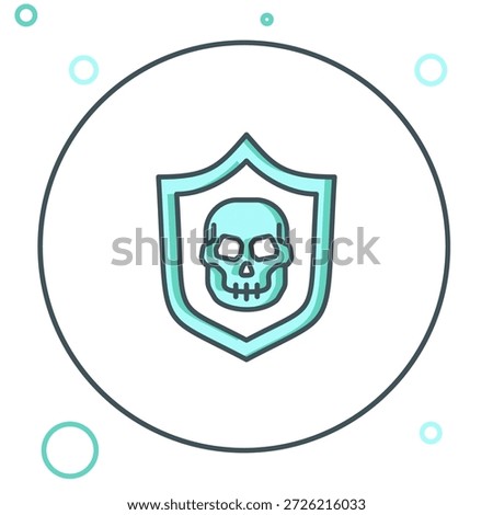 Line Shield with pirate skull icon isolated on white background. Colorful outline concept. Vector