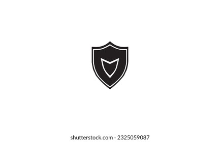 Line Shield Play Media Logotype Three Outline Defense Logo black simple flat icon on white background