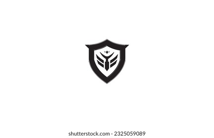 Line Shield Play Media Logotype Three Outline Defense Logo black simple flat icon on white background