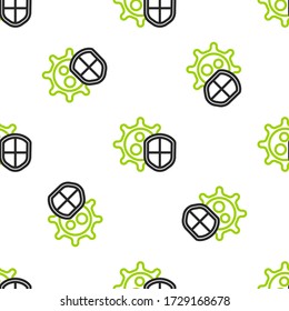 Line Shield protecting from virus, germs and bacteria icon isolated seamless pattern on white background. Immune system concept. Corona virus 2019-nCoV.  Vector Illustration