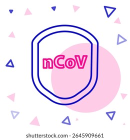 Line Shield protegendo contra vírus, germes e bactérias ícone isolado no fundo branco. Conceito de sistema imunitário. Corona virus 2019-nCoV. Conceito de contorno colorido. Ilustração de vetor