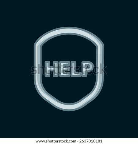 Line Shield with text Help icon isolated on black background. Guard sign. Security, safety, protection, privacy concept. Flat filled outline style with shadow. Vector