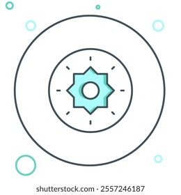 Line Shield viking icon isolated on white background. Round wooden shield. Security, safety, protection, privacy, guard concept. Colorful outline concept. Vector