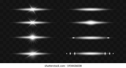 Line shiny white light effect set vector illustration on transparent background