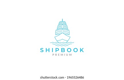 line ship with book logo vector symbol icon design graphic illustration