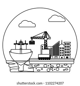 line ship transport and crane with container cargo