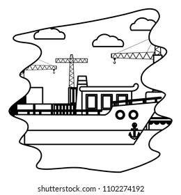 line ship transport with crane object and containers