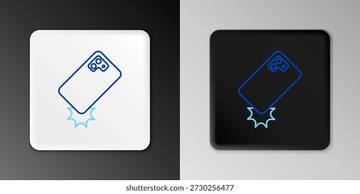 Línea a prueba de choques icono del teléfono móvil aislado en fondo gris. Concepto de contorno colorido. Vector