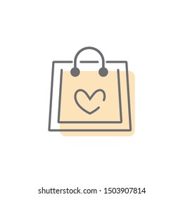 Line shopping bag vector design , love shopping creative icon