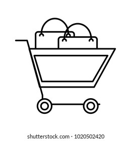 line shopping car with market buy bag