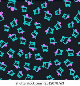 Line Shopping cart and food icon isolated seamless pattern on black background. Food store, supermarket.  Vector