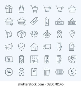 Line Shopping and E-commerce Icons Set. Vector Set of 36 Online Shopping Modern Line Icons for Web and Mobile
