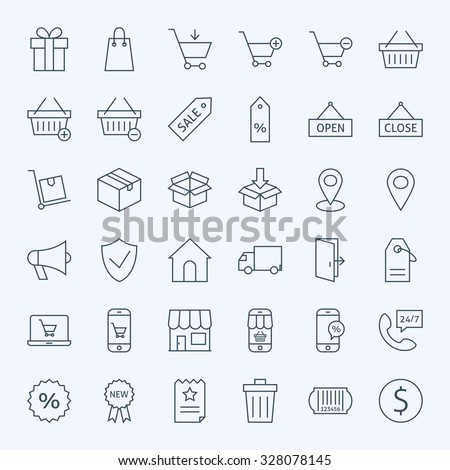 Line Shopping and E-commerce Icons Set. Vector Set of 36 Online Shopping Modern Line Icons for Web and Mobile