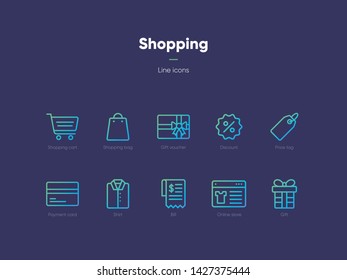 Line shopping icons isolated on purple background. Vector illustration.