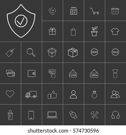 Line shopping icons set.  Universal shopping, E-commerce  icon to use for web and mobile UI.