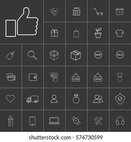 Line shopping icons set.  Universal shopping, E-commerce  icon to use for web and mobile UI.