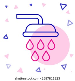 Line Shower head with water drops flowing icon isolated on white background. Colorful outline concept. Vector