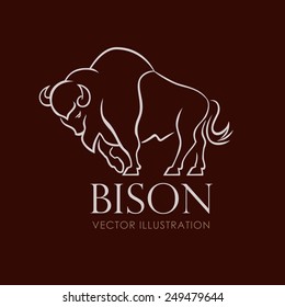 line sign bison on brown background