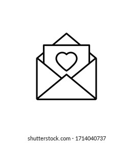 line sign paper sent letter mail icon.  envelope with a heart icon. Love message sign. 