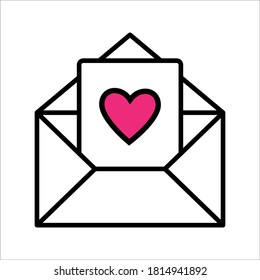line sign paper sent letter mail icon. envelope with a heart icon. Love message sign on white background