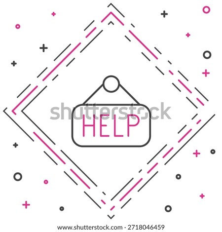 Line Signboard with text Help icon isolated on white background. Colorful outline concept. Vector