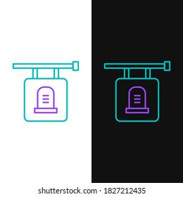 Line Signboard tombstone icon isolated on white and black background. Colorful outline concept. Vector