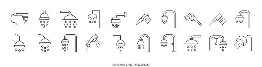 Line Signs of Shower for Advertisement. Suitable for books, stores, shops. Editable stroke in minimalistic outline style. Symbol for design 
