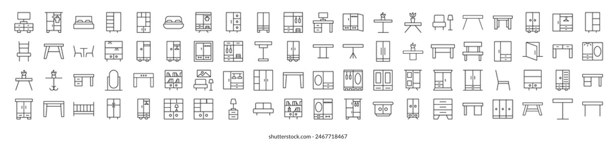Line Signs of Tables and Closets for Advertisement. Suitable for books, stores, shops. Editable stroke in minimalistic outline style. Symbol for design 