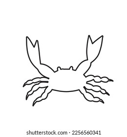 Line silhouette crab in Scandinavian style on a white background. Vector hand drawn kids illustration. Sea ocean. Underwater world
