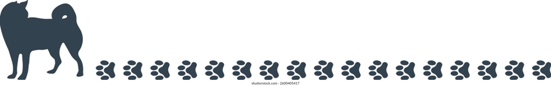 Line silhouette of a dog walking with footprints