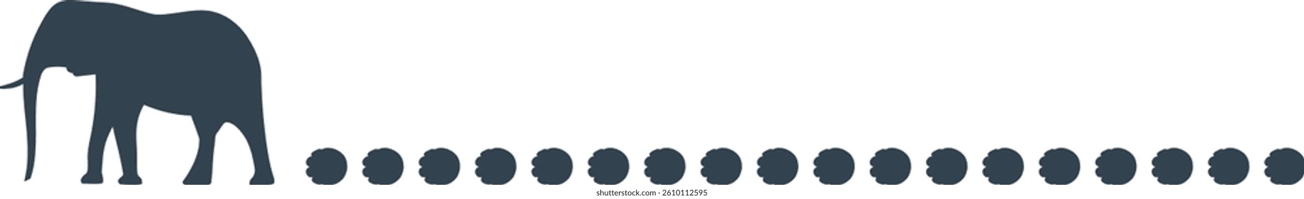 Line silhouette of elephant walking with footprints
