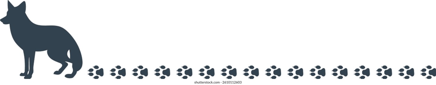 Line silhouette of a fox walking with footprints